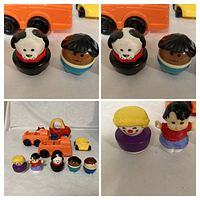 Collage showing two figures and background cars, plus group shot of all figures and cars