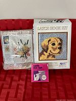 Front view of Golden Puppy kit box, sealed Autumn Fantasy pattern, Rapid Rug Gun boxed