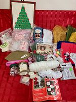 Overall view of assorted sewing and craft supplies laid out