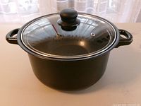Stock pot with glass lid in full view