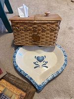 Basket and ceramic heart dish