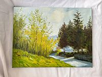 Front view of oil landscape painting on canvas
