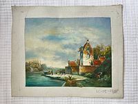 Front view of entire unstretched painting on canvas