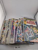 Stack of bagged Marvel comics, front issue Marvel Classics Comics No.21 The Time Machine
