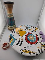 Waechtersbach plate, German vase, glass dish group view