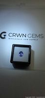 Tanzanite in display box on branded background