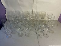 Front view showing entire assortment of clear glass stemware