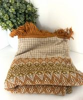 Folded blanket showing fringe, weave and pattern