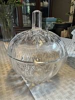 Starburst-leaf pattern crystal candy dish with lid, full view