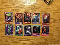 Fronts of ten Zap Packs Double Dragon cards laid out on table