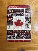 Front of plaque-mounted poster showing collage and maple leaf