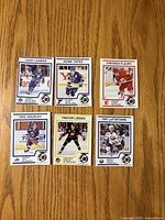Front view of six Kraft NHL hockey cards
