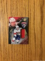 Front of card showing Owen Tippett images, team logo, red jersey swatch and Upper Deck branding