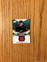 Front of Upper Deck Ice Premieres Jersey card showing Warren Foegele, jersey swatch and design details