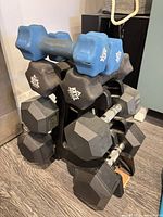Full view of all dumbbells on rack