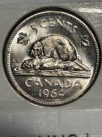 Reverse of 1964 Canadian 5-cent coin showing beaver design