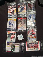 Assorted clear cello Pristine hockey card packs laid out
