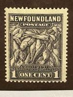 Close-up of the Newfoundland Pile of Cod stamp showing design and perforations