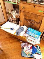 Overall lot with linens and two Ziploc boxes