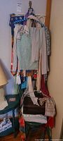 Full view of scarves hanging on two tiered hangers