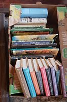 Box of assorted books showing Viking Portable Library series and larger hardcovers