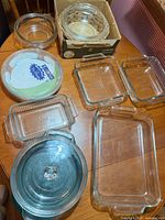 Group shot of all glass bakeware on table
