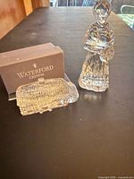 Waterford Crystal Irish Cottage paperweight with box and Waterford Crystal woman figurine