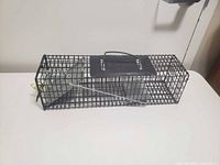 overall view of black wire mesh live-capture mouse trap