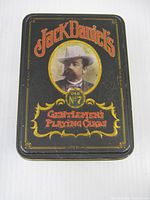 Closed tin top showing branding