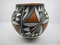 Front view of Acoma vase showing painted geometric design