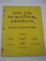 Front cover displaying title 'Used Car Promotional Handbook for Ford of Canada Dealers'