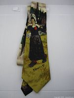 Front view of tie showing printed Gauguin artwork and signature