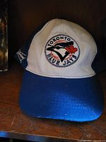 Front view showing embroidered logo, colour scheme, brim wear