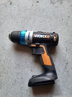 Side view of WORX 20V Max cordless drill/driver showing body, chuck, and absence of battery