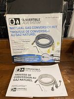 Box front showing Convertible Valve System natural gas conversion kit