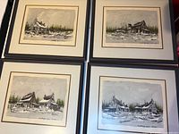 All four framed winter landscape paintings