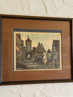 Framed etching full view showing artwork, mat and frame