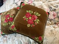 Both pillows showing front needlepoint designs