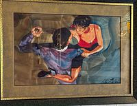 Full view of framed Luis Zenko watercolor painting