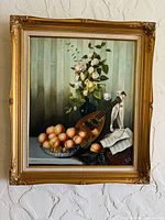 Full view of framed still life painting on wall