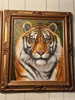Full view of framed tiger oil painting