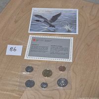 Full view of sealed coin set, envelope, and specification card