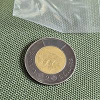 Reverse side of 2022 black toonie showing polar bear and bimetallic colours