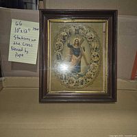 Framed devotional print full view with note showing size