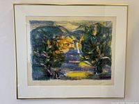 Full view of framed, matted Jean Marzelle lithograph showing signature and numbering
