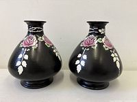 Front view of both Shelley Macintosh Rose vases