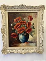 Full view of framed oil painting showing subject and frame style