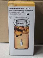 Front of box showing Anko drink dispenser with clip lid