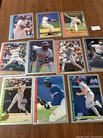 Fronts of ten Fleer ’93 baseball cards laid out