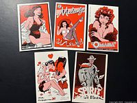 All five Kitchen Sink Press trading cards laid out for overview